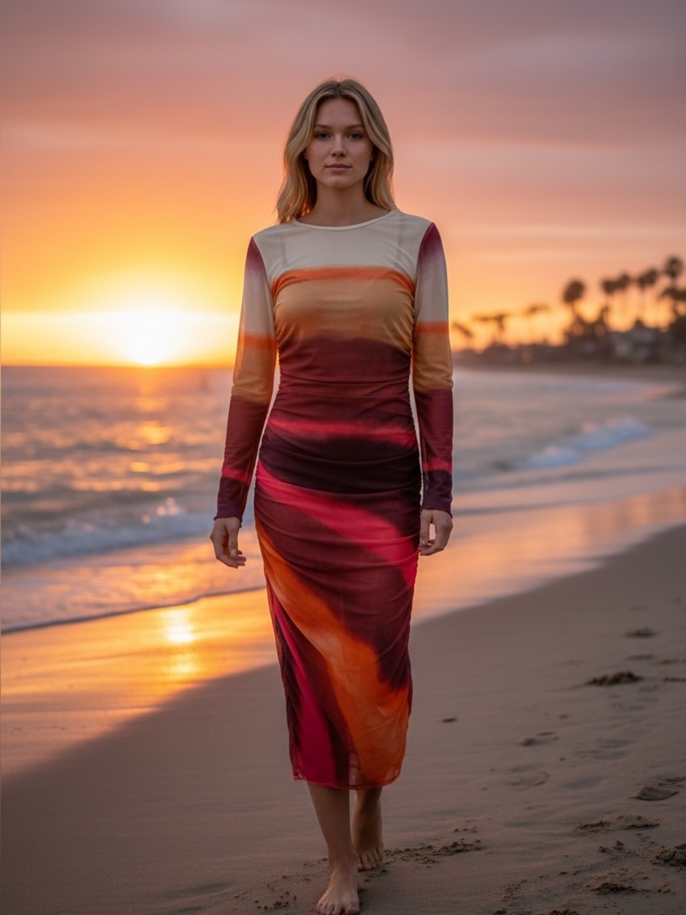 Women's Ombre Long Sleeve Midi Dress — Multicolor NWOT SMALL